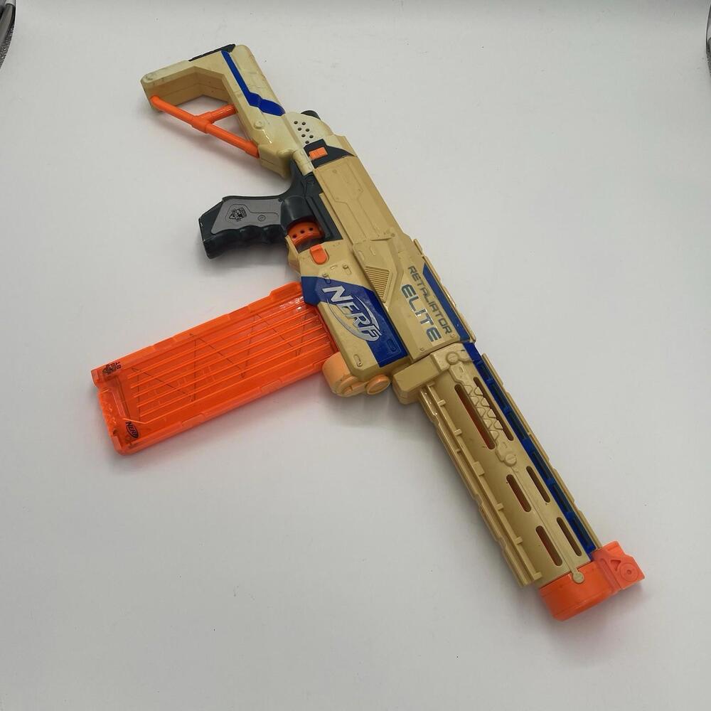Nerf N-Strike Elite Retaliator White & Blue w/ Stock and Barrel